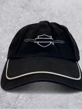 Harley Davidson Strapback Hat Black Embroidered Logo Adjustable Cap